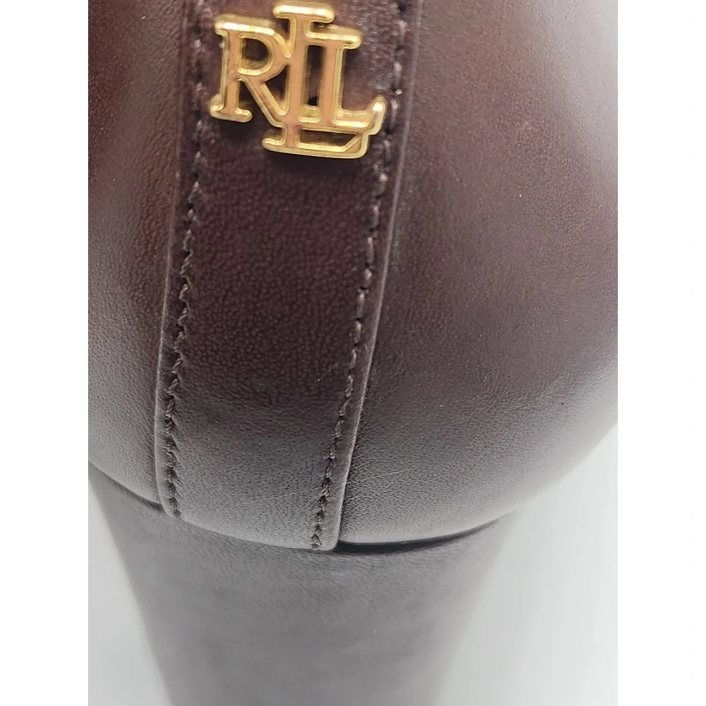 Lauren Ralph Lauren Womens Brown Leather‎ Block Heel Almond Toe Pumps Size 8B